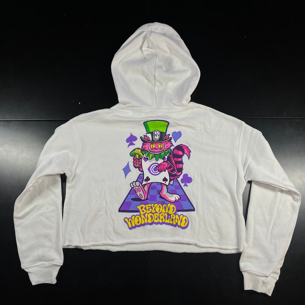 Insomniac Beyond Wonderland Cheshire Cat Cropped Pullover Hoodie Women’s Sz S
